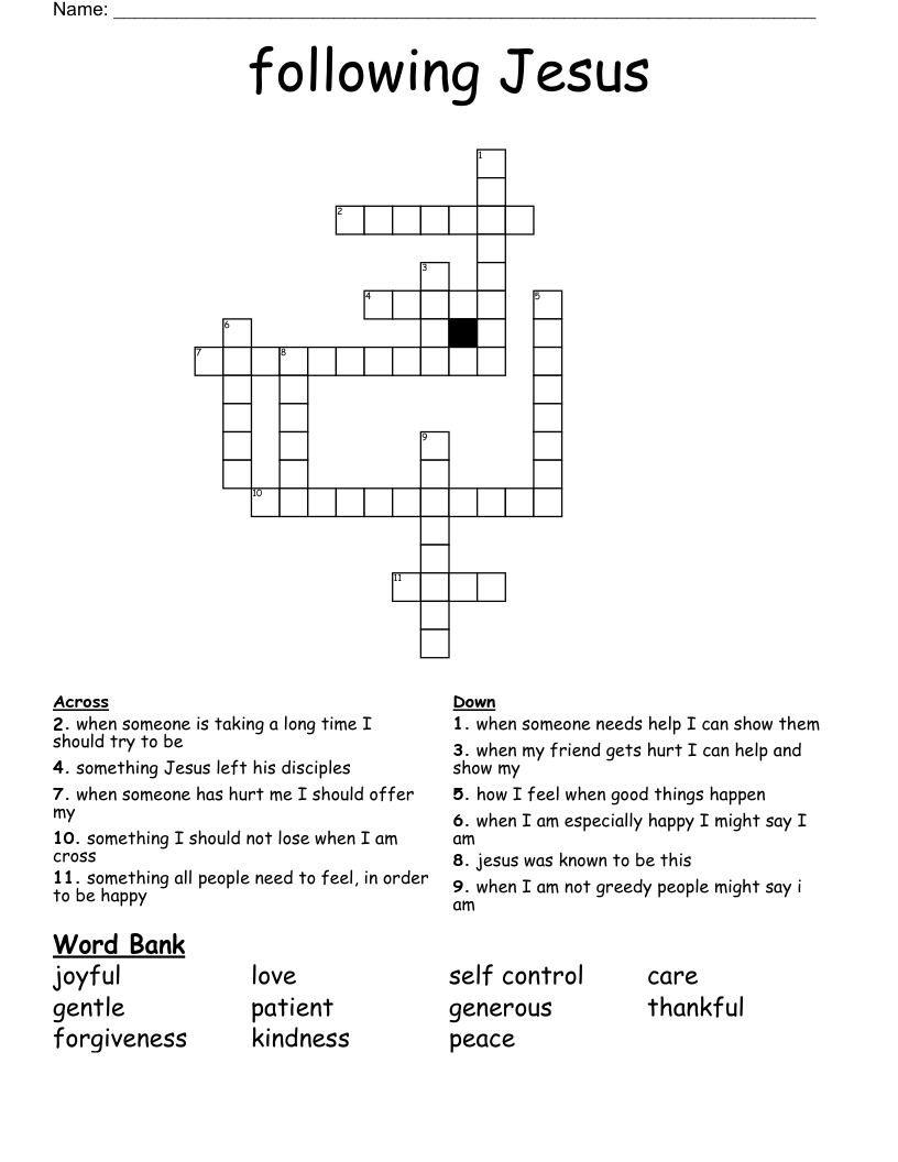 Following Jesus Crossword WordMint Following Jesus Crossword WordMint