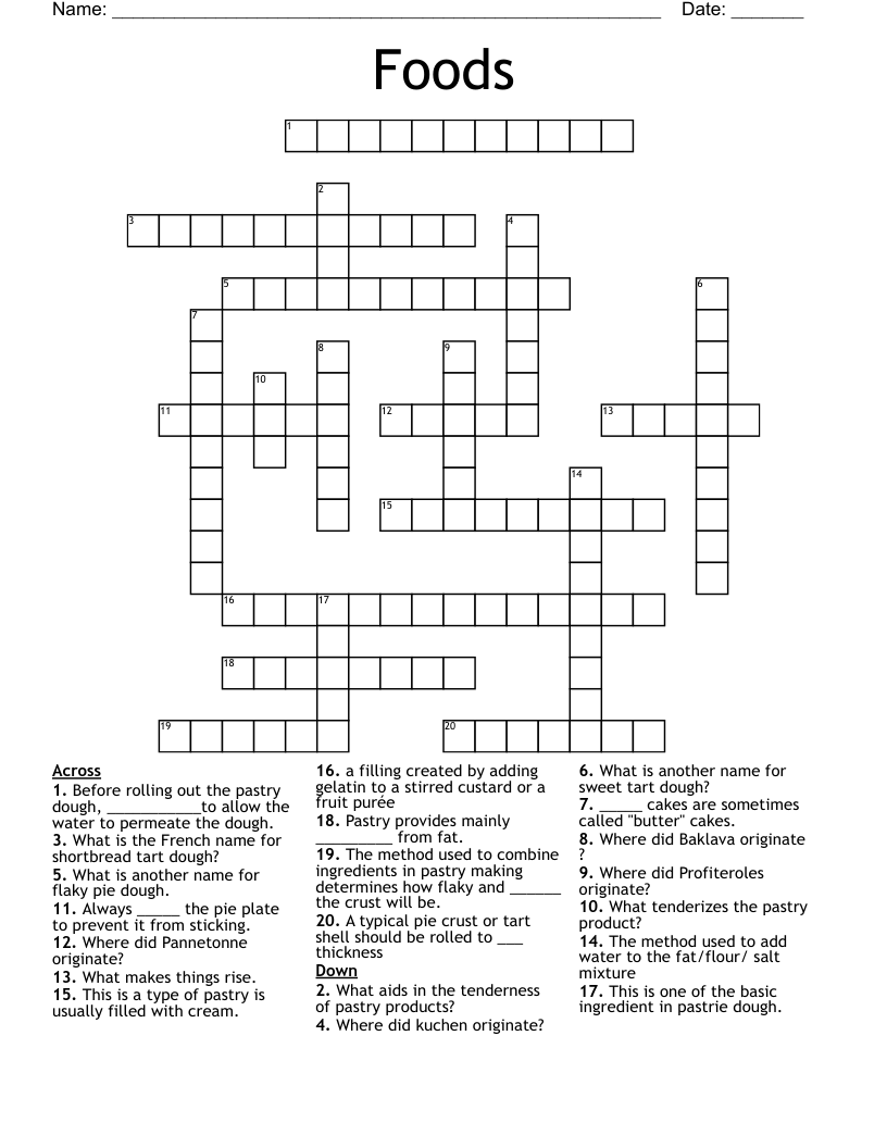 Foods Crossword WordMint