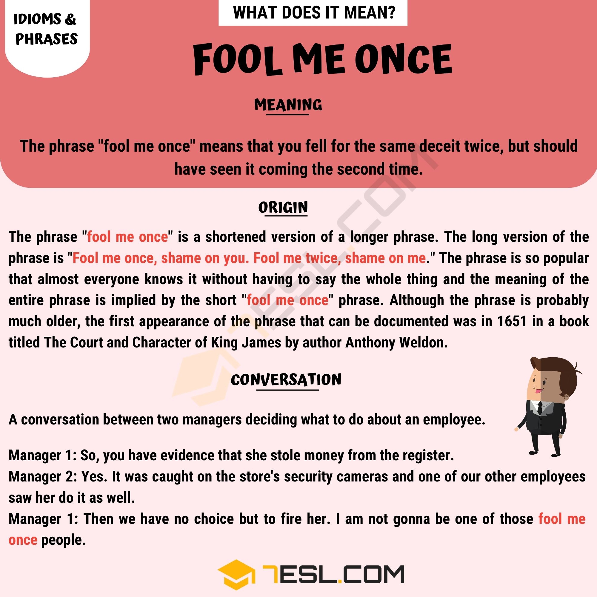 Fool Me Once Meaning Origin And Examples 7ESL