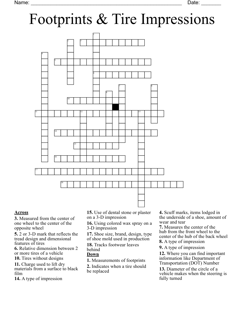 Footprints Tire Impressions Crossword WordMint Footprints Tire Impressions Crossword WordMint
