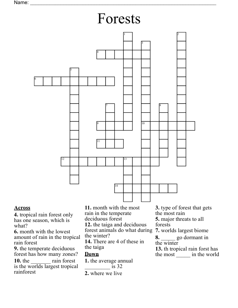 Forests Crossword WordMint