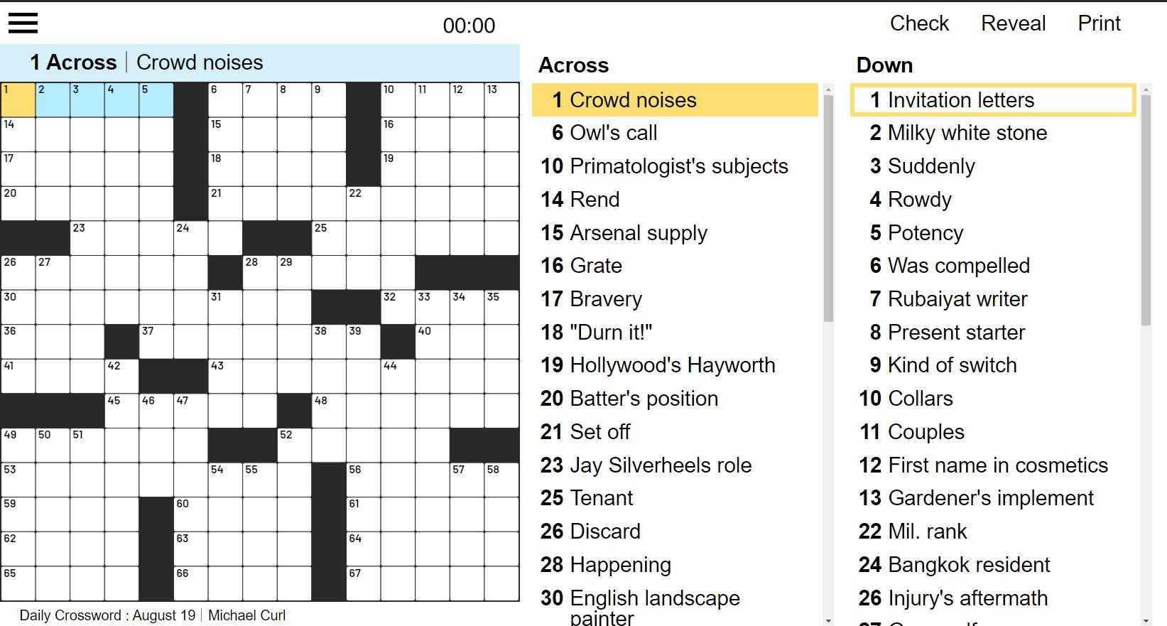Free Daily American Crossword Game Play Now
