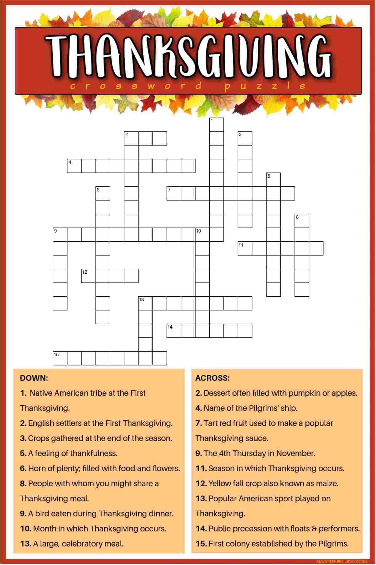 Free Printable Thanksgiving Crossword Puzzle With Answer Key Free Printable Thanksgiving Crossword Puzzle With Answer Key