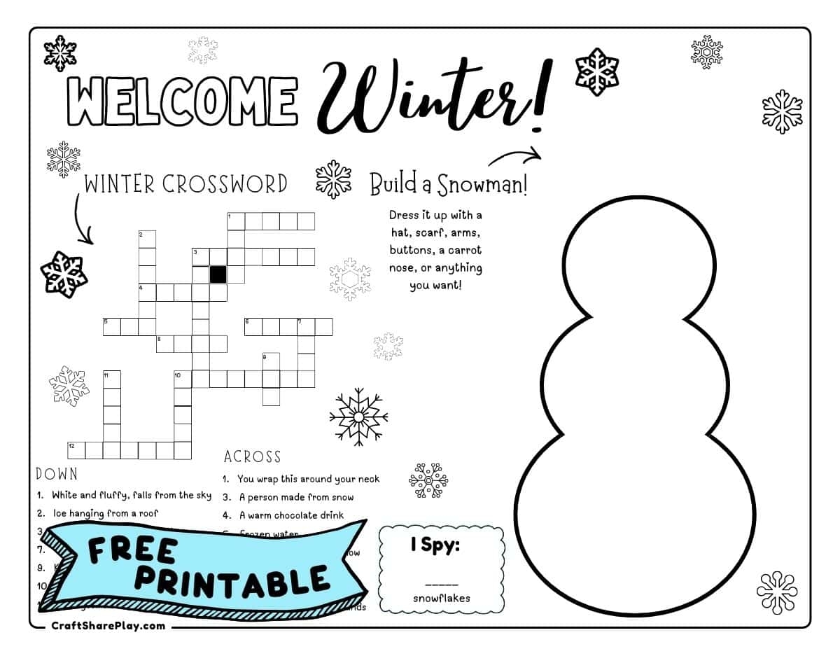 Free Winter Placemat Printable 3 page Set For Kids Craft Share Play