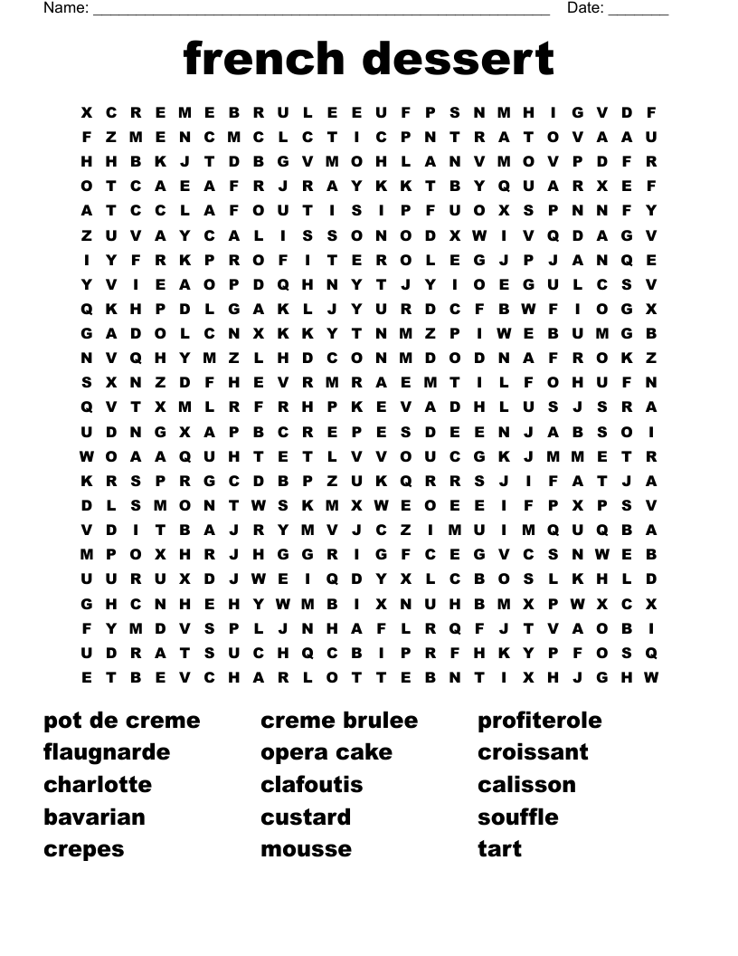 French Dessert Word Search WordMint