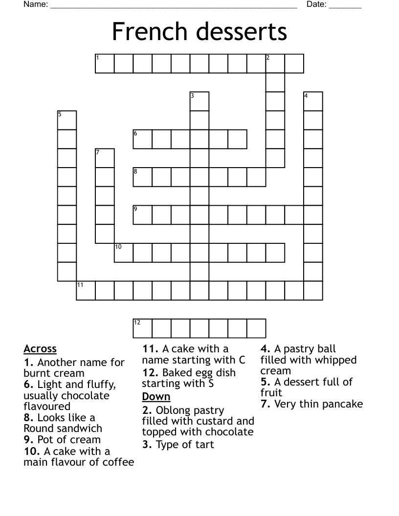 French Desserts Crossword WordMint