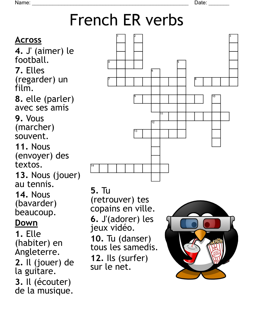 French ER Verbs Crossword WordMint