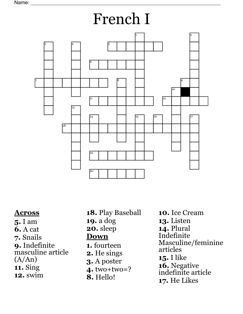 French I Crossword WordMint