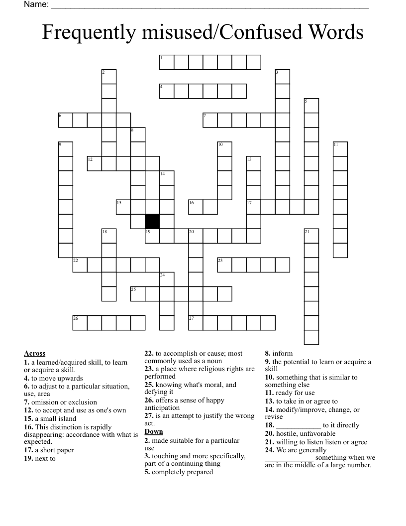Frequently Misused Confused Words Crossword WordMint
