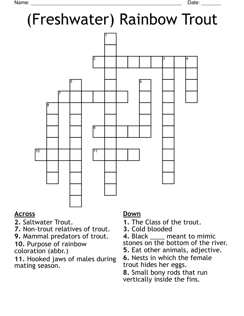 Freshwater Rainbow Trout Crossword WordMint Freshwater Rainbow Trout Crossword WordMint