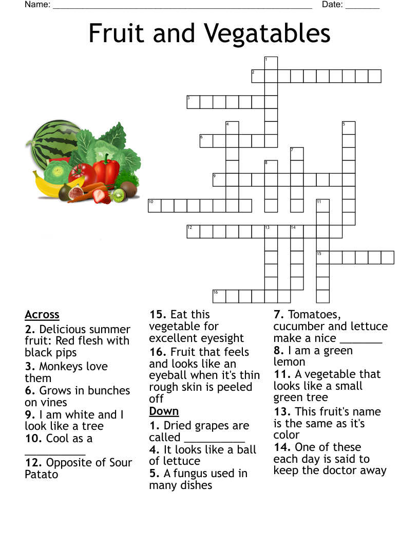 Fruit And Vegatables Crossword WordMint