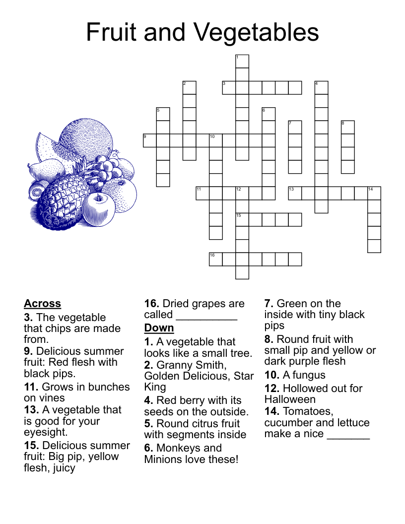 Fruit And Vegetables Crossword WordMint
