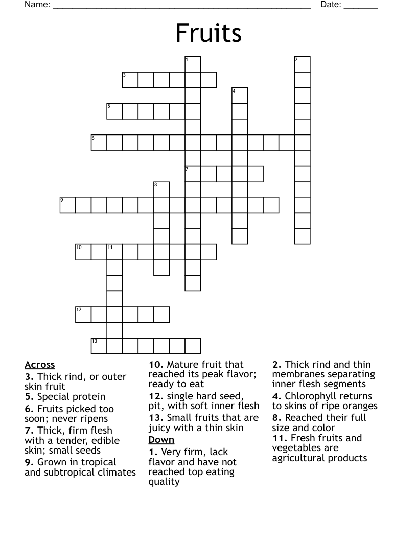 FRUIT Crossword WordMint
