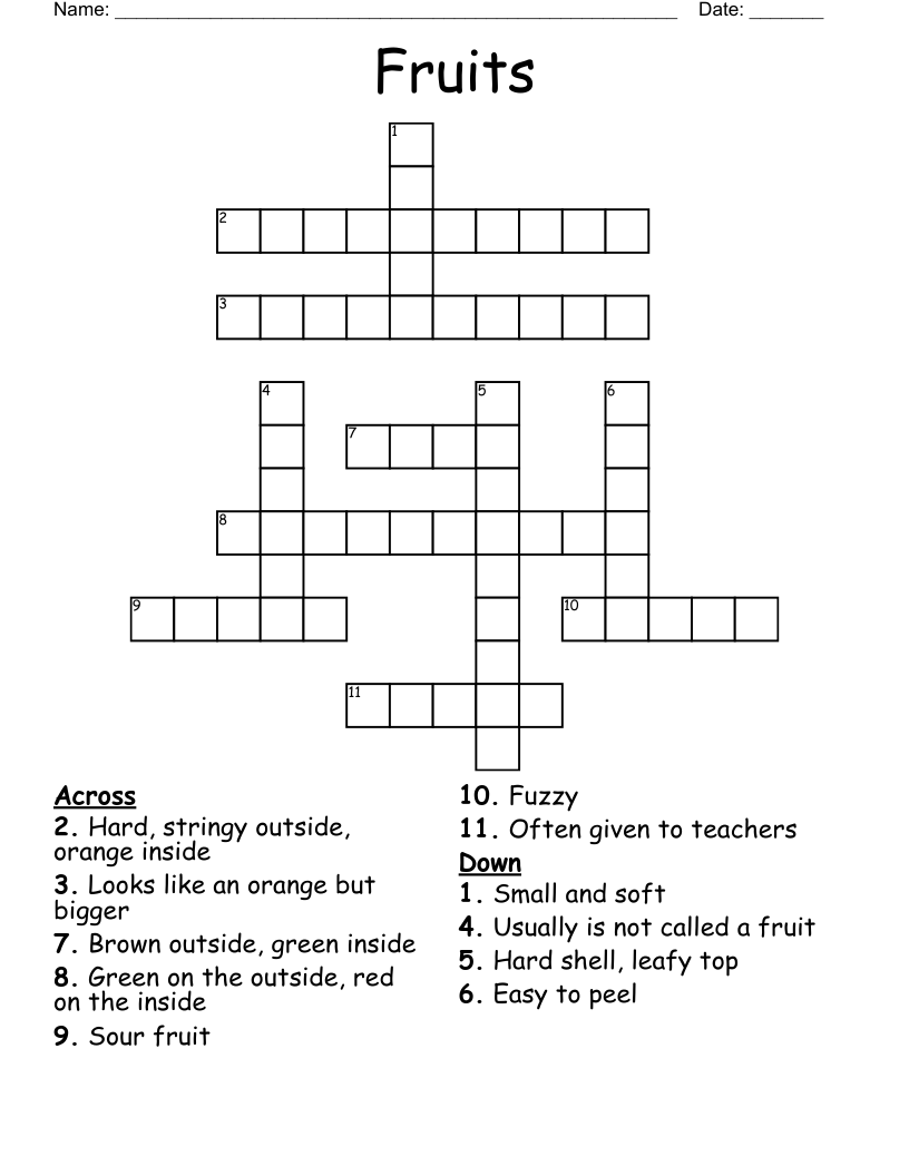 Fruits Crossword WordMint