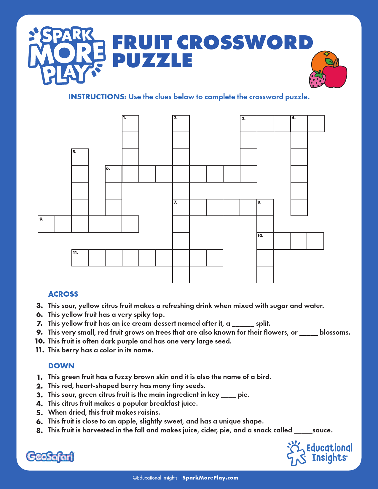 Fun Fruit Crossword Puzzle For Kids By Educational Insights