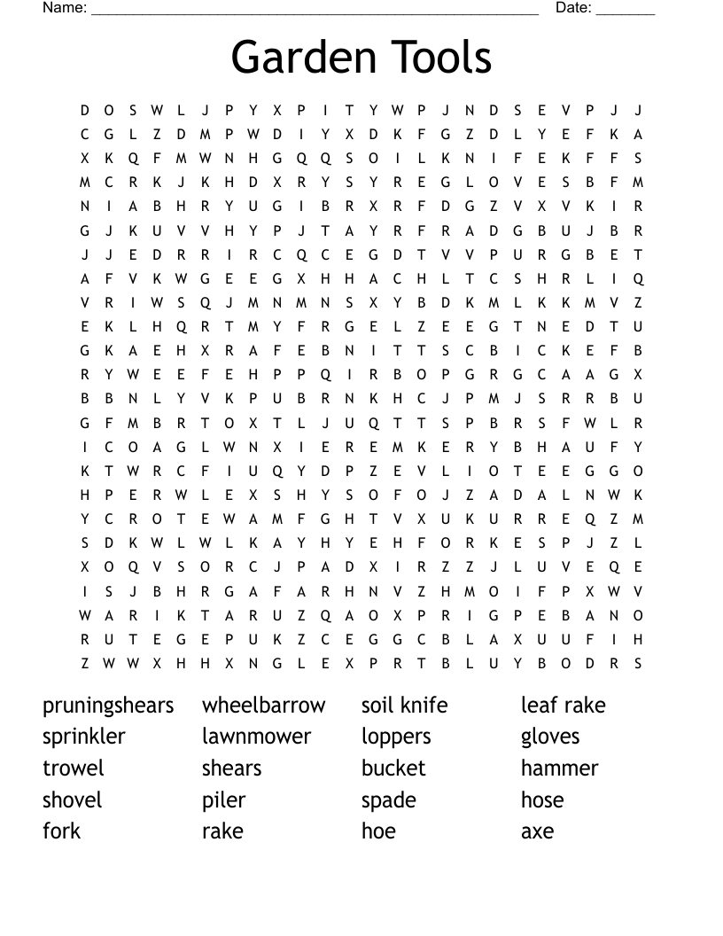 Garden Tools Word Search WordMint