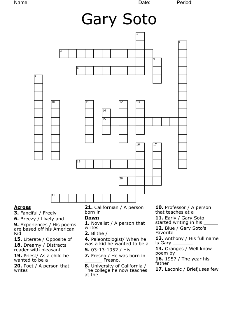 Gary Soto Crossword WordMint