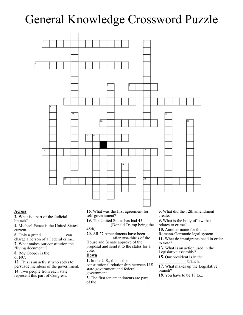 General Knowledge Crossword Puzzle WordMint