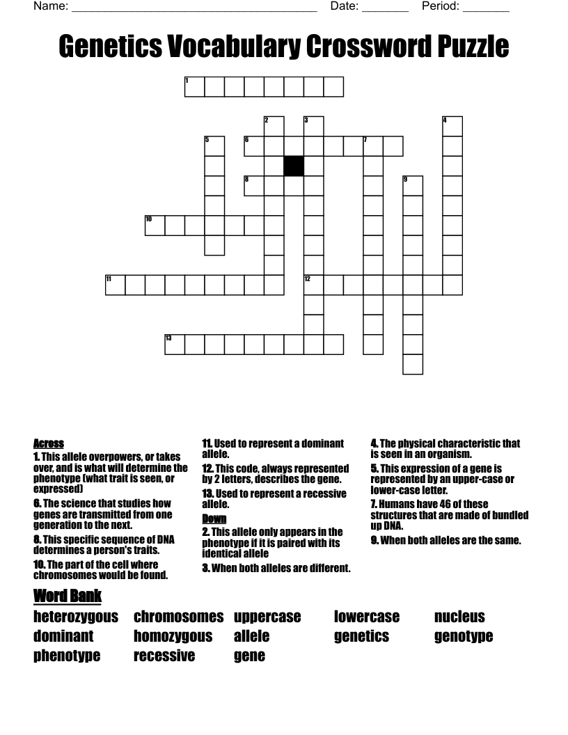 chromosomal variation crossword clue 6 letters