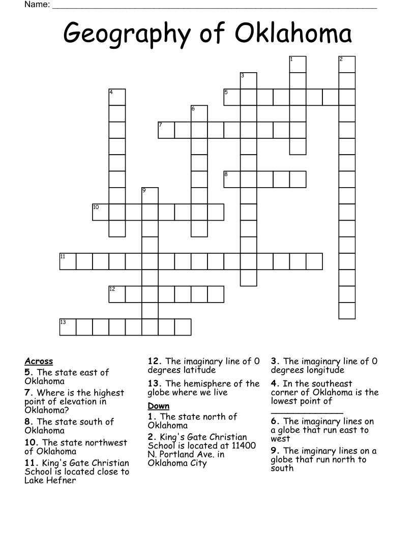 Geography Of Oklahoma Crossword WordMint Geography Of Oklahoma Crossword WordMint
