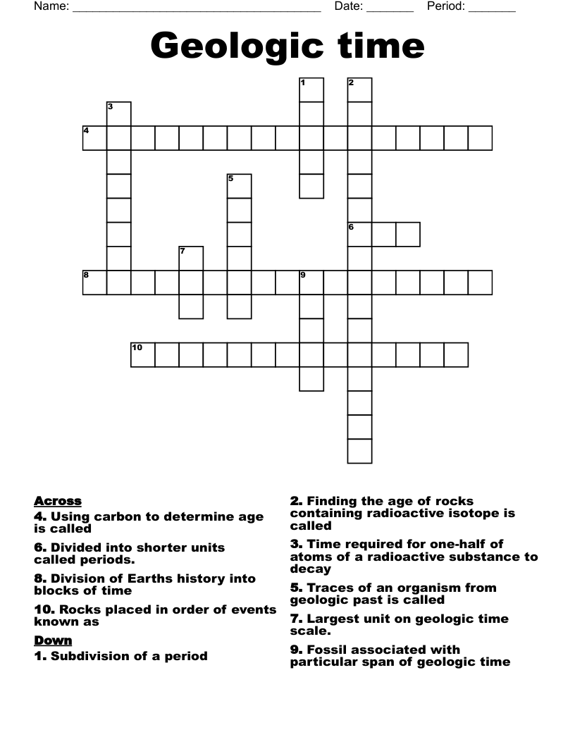 Geologic Time Scale Crossword WordMint