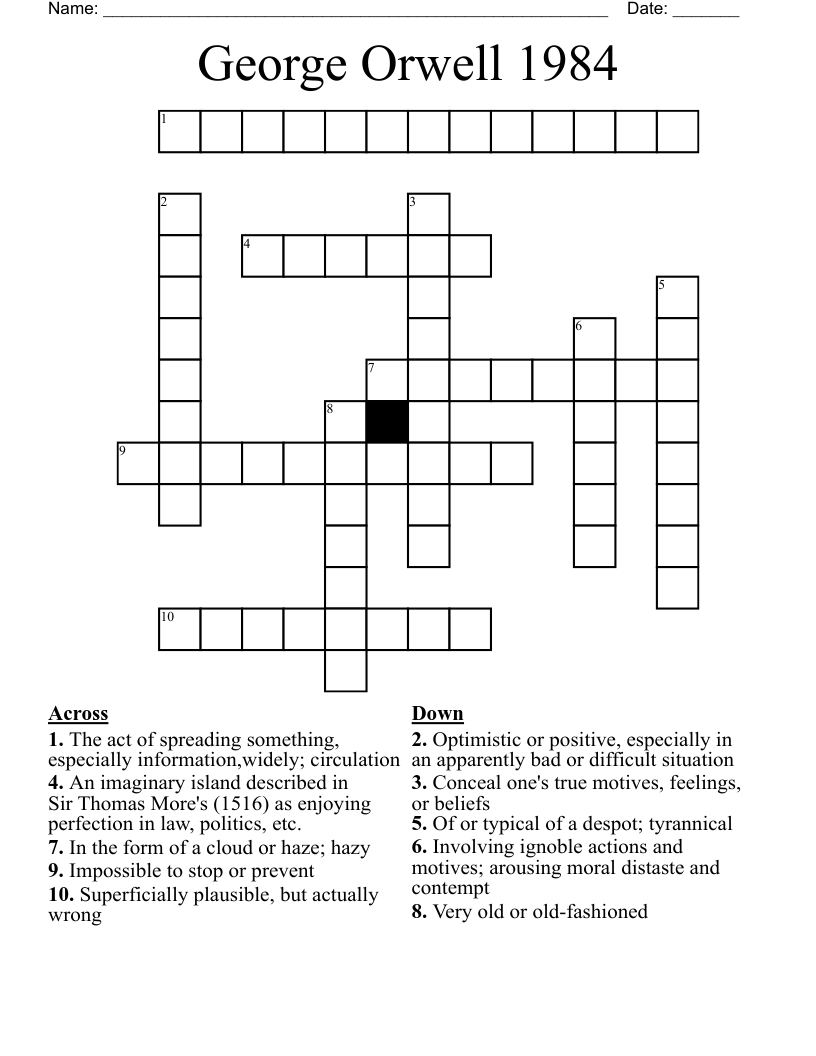 George Orwell 1984 Crossword WordMint