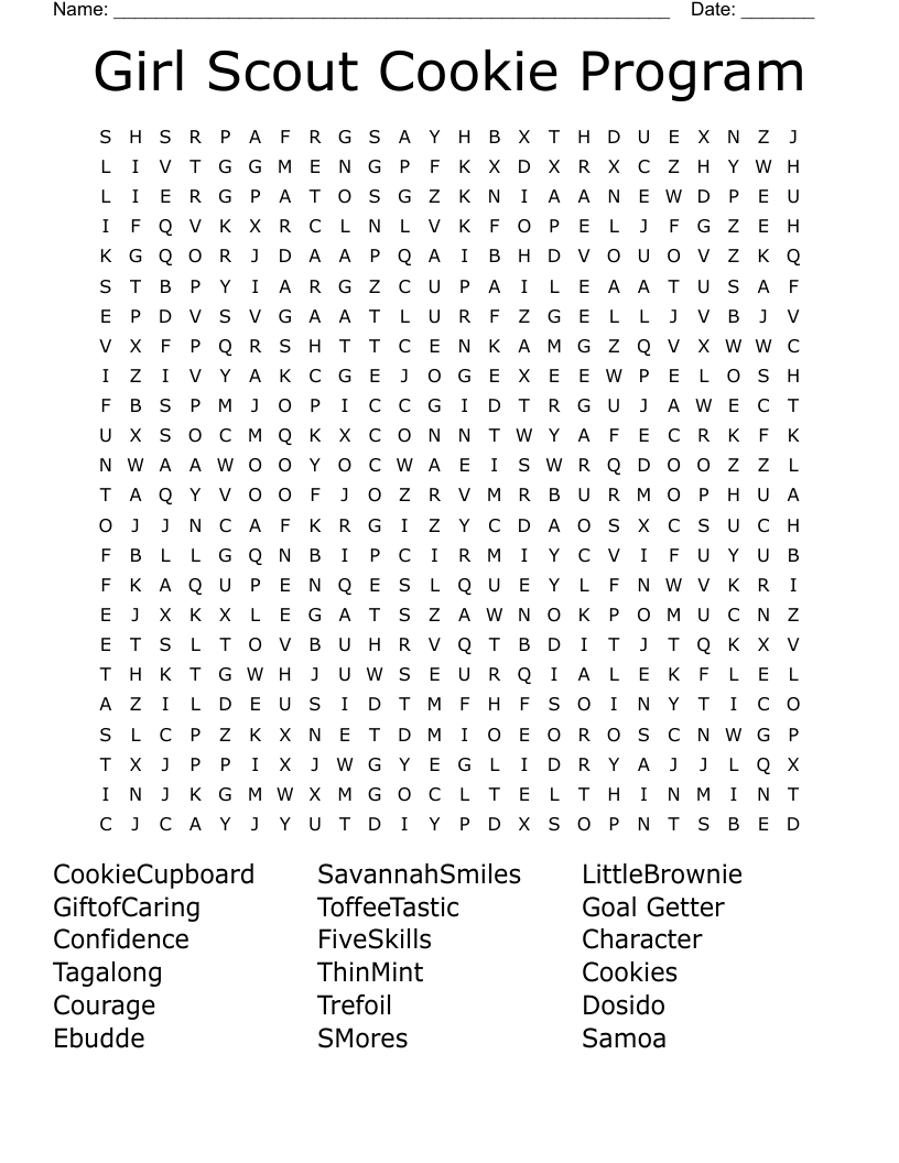Girl Scout Cookie Program Word Search WordMint