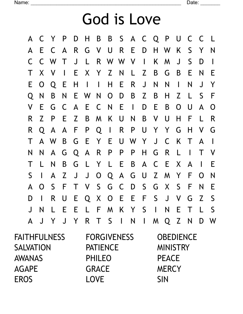 God Is Love Word Search WordMint God Is Love Word Search WordMint