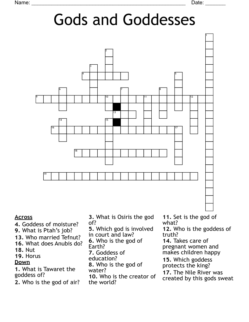 Gods And Goddesses Crossword WordMint
