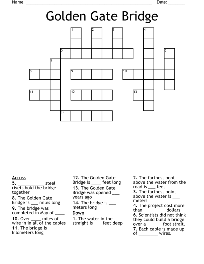 Golden Gate Bridge Crossword WordMint