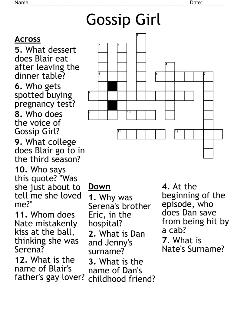 Gossip Girl Crossword WordMint