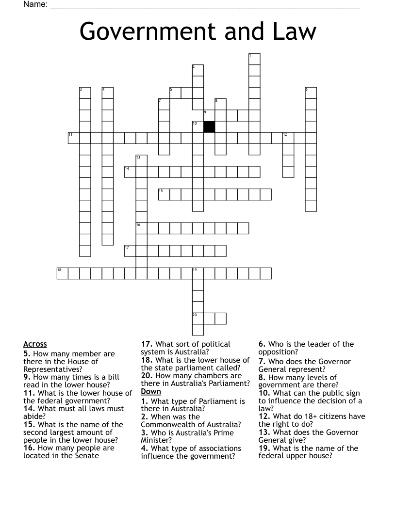 Government And Law Crossword WordMint