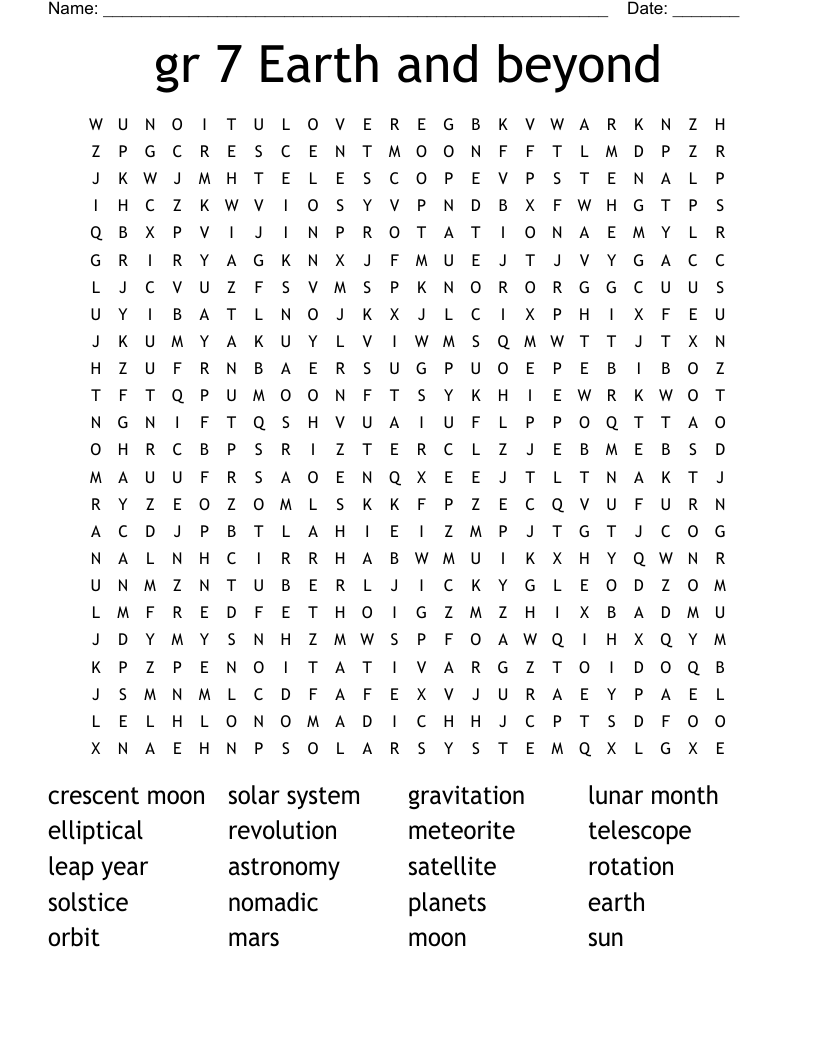 Gr 7 Earth And Beyond Word Search WordMint