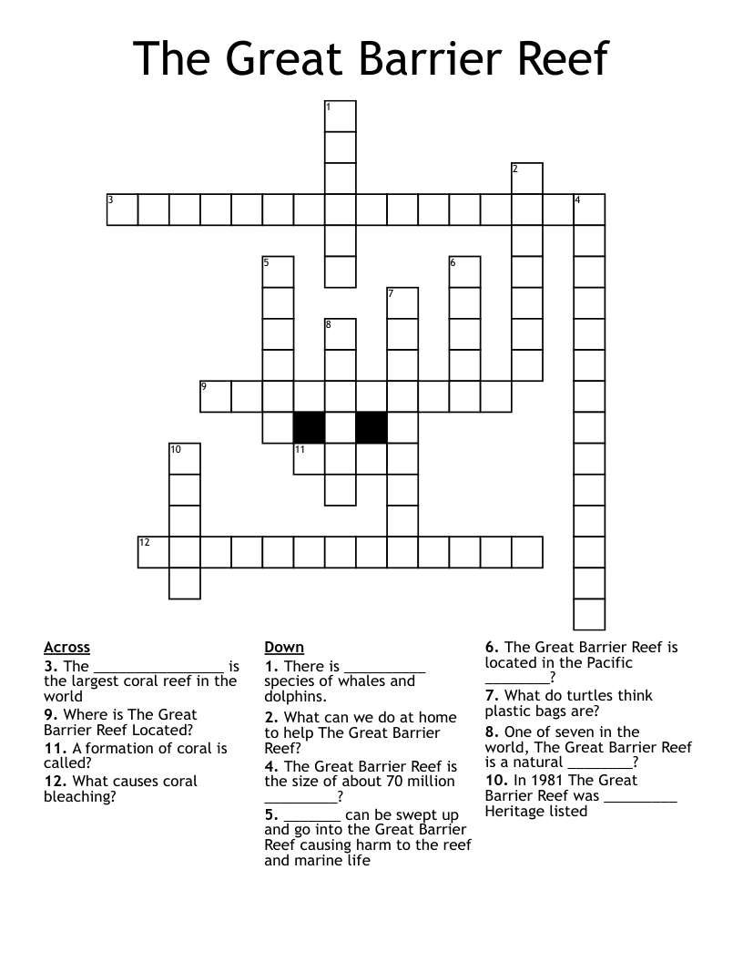 Great Barrier Reef Crossword WordMint