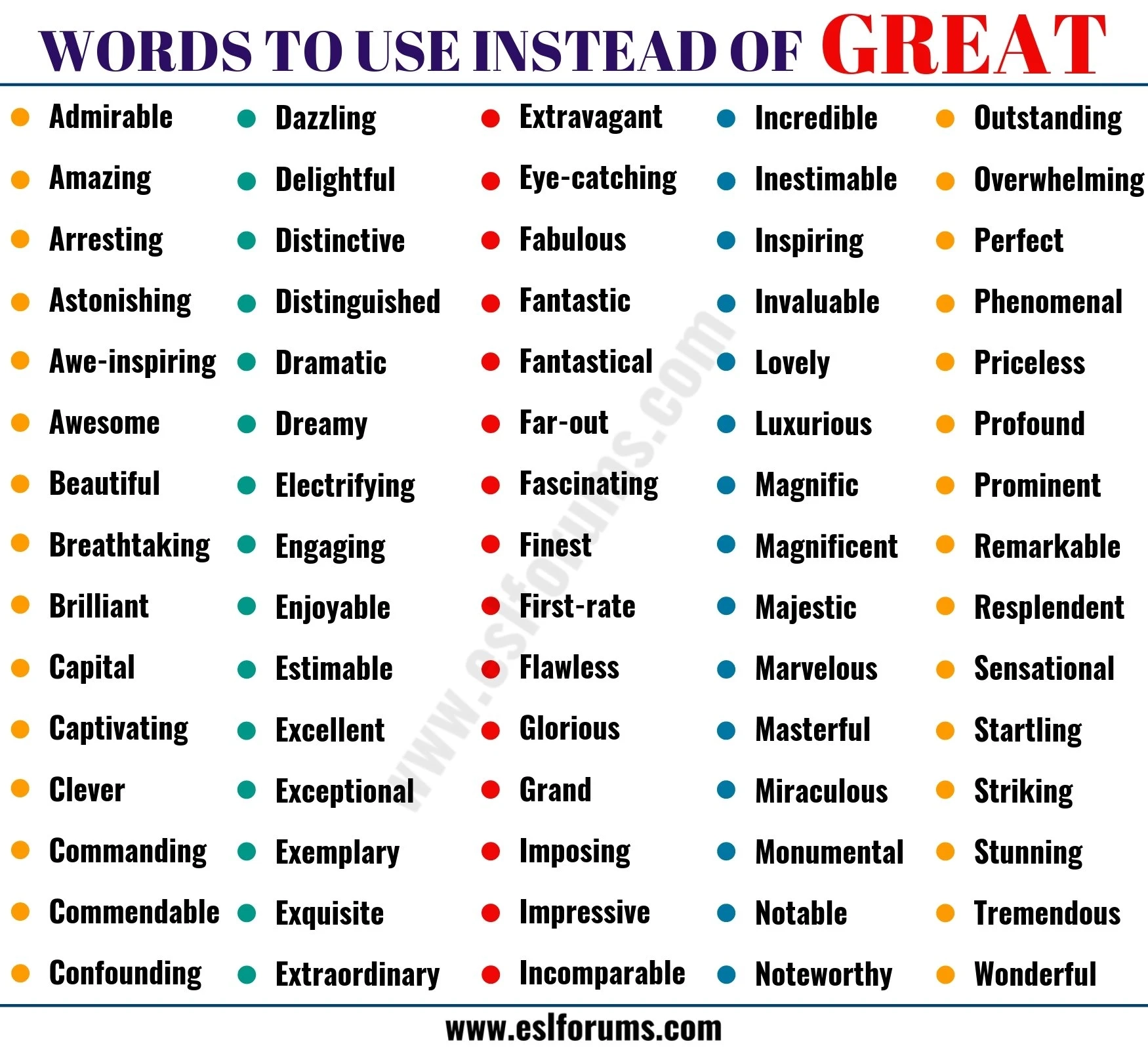 GREAT Synonym List Of 90 Synonyms For Great With Examples ESL Forums