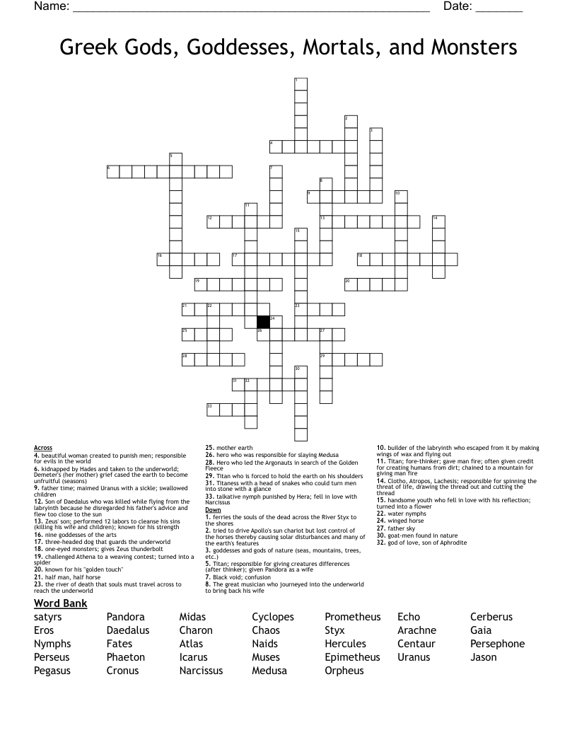 Greek Gods Goddesses Mortals And Monsters Crossword WordMint Greek Gods Goddesses Mortals And Monsters Crossword WordMint