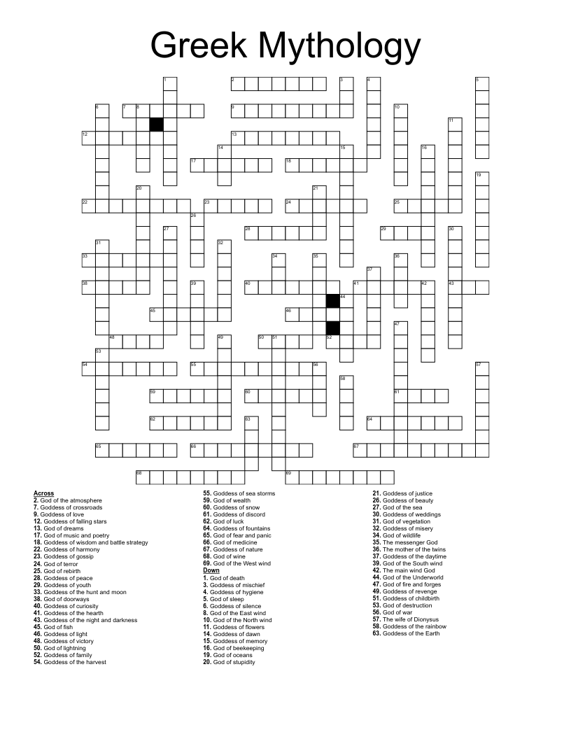 Greek Mythology Crossword WordMint