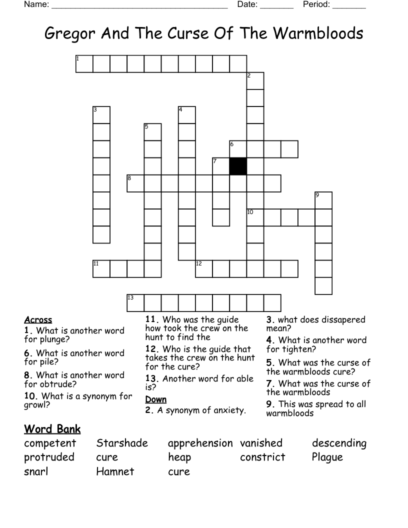 Gregor And The Curse Of The Warmbloods Crossword WordMint
