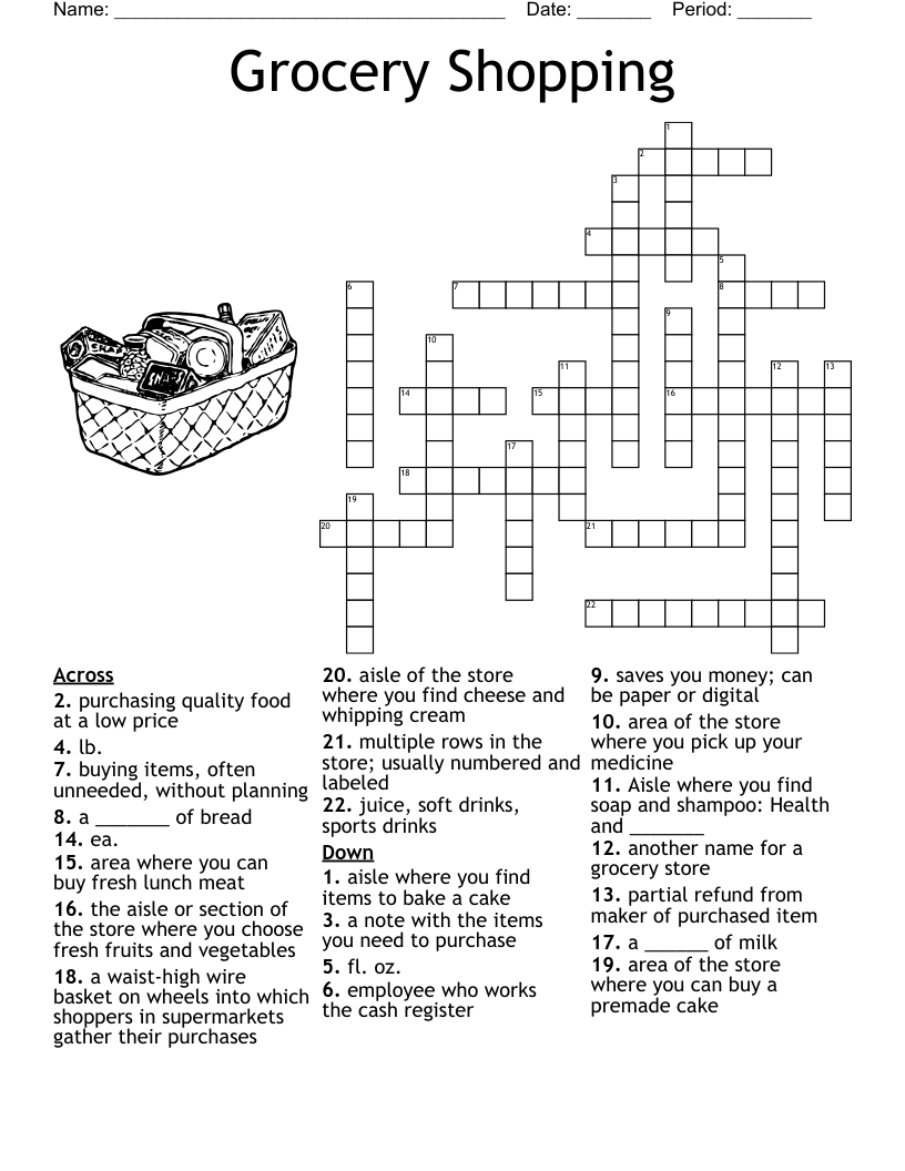 Grocery Shopping Crossword WordMint