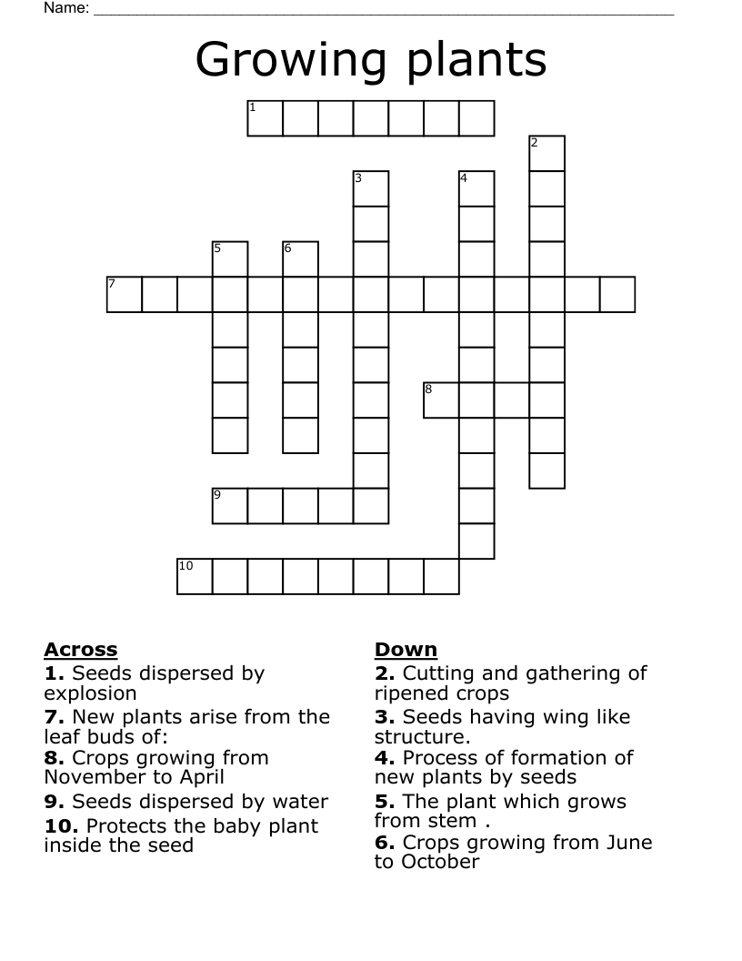 Growing Plants Crossword WordMint