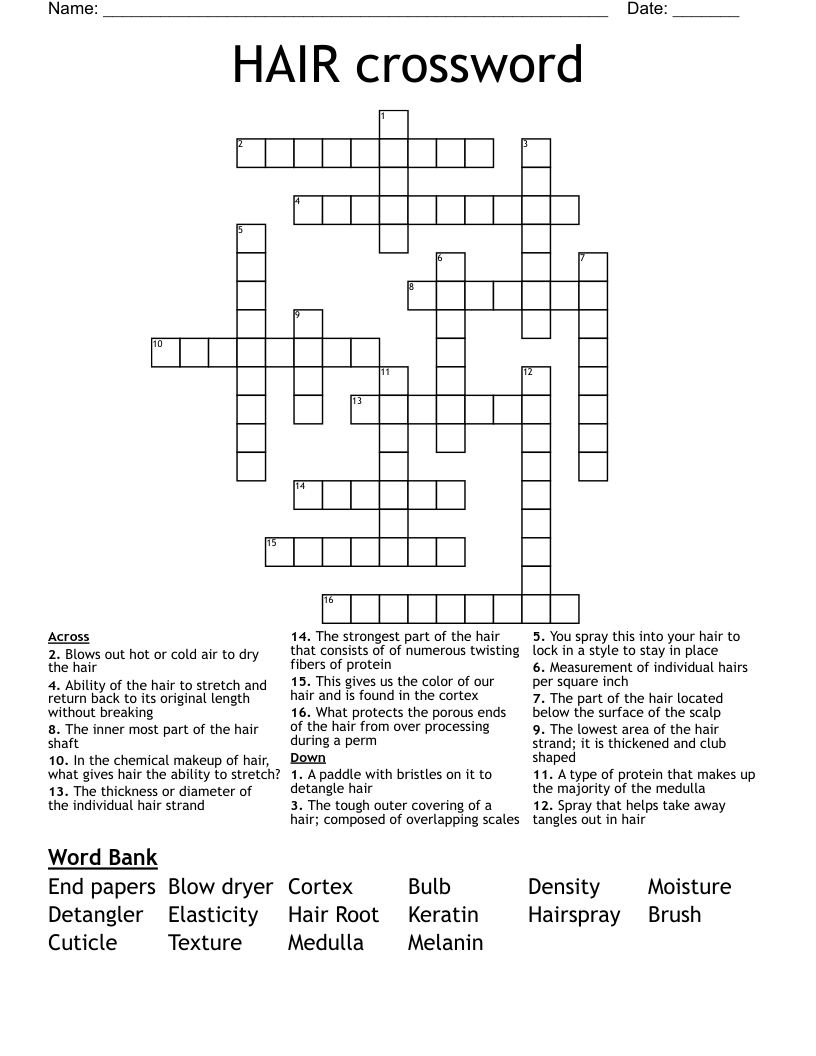 HAIR Crossword WordMint