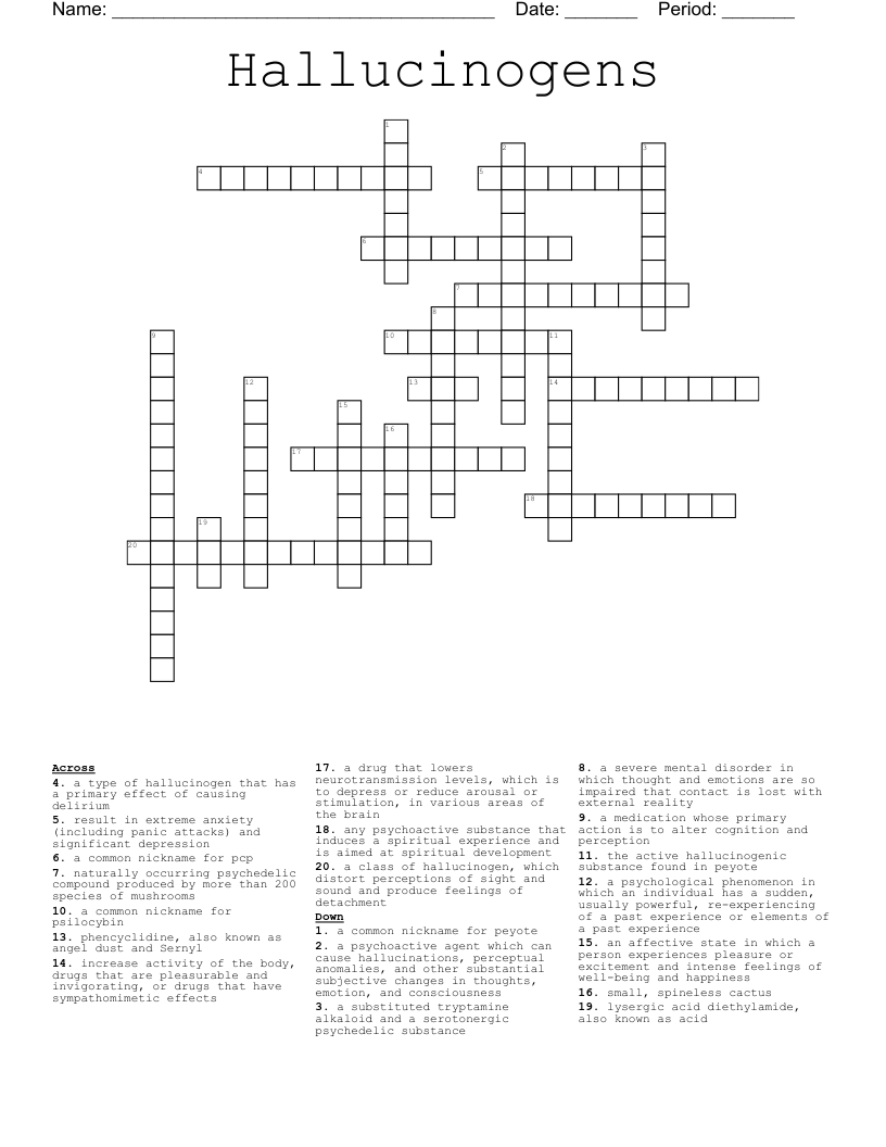 Hallucinogens Crossword WordMint