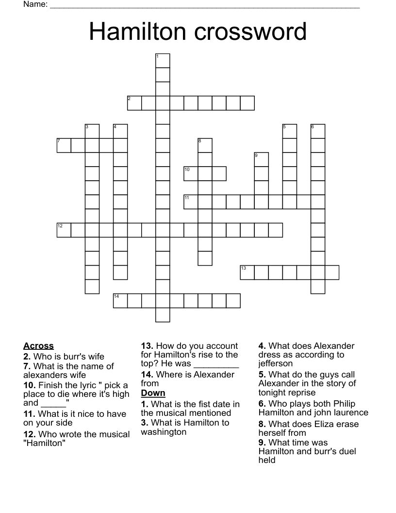 Hamilton Crossword WordMint