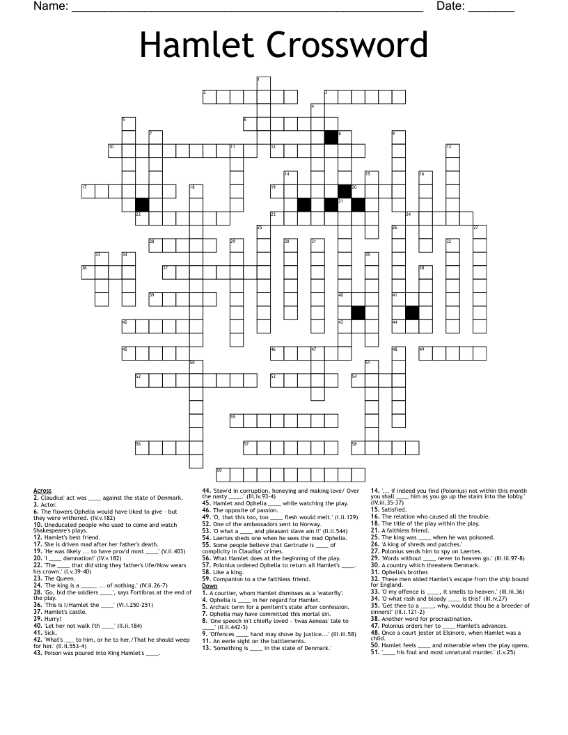 Hamlet Crossword WordMint Hamlet Crossword WordMint