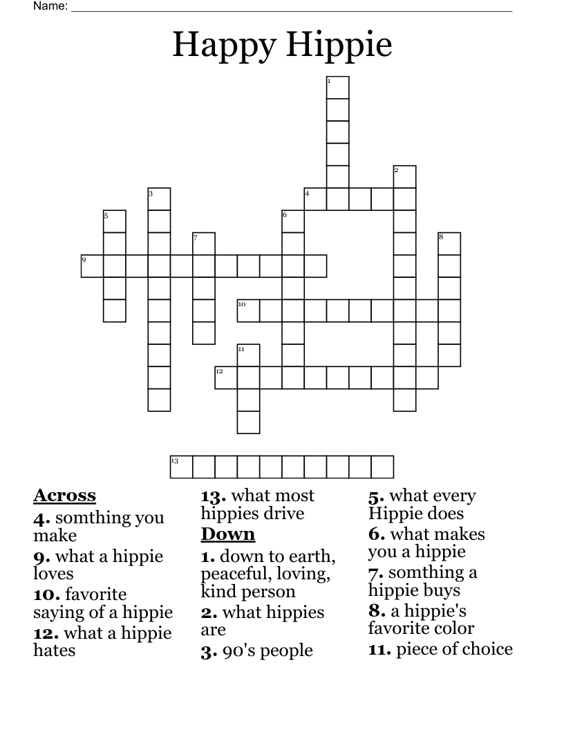 Happy Hippie Crossword WordMint
