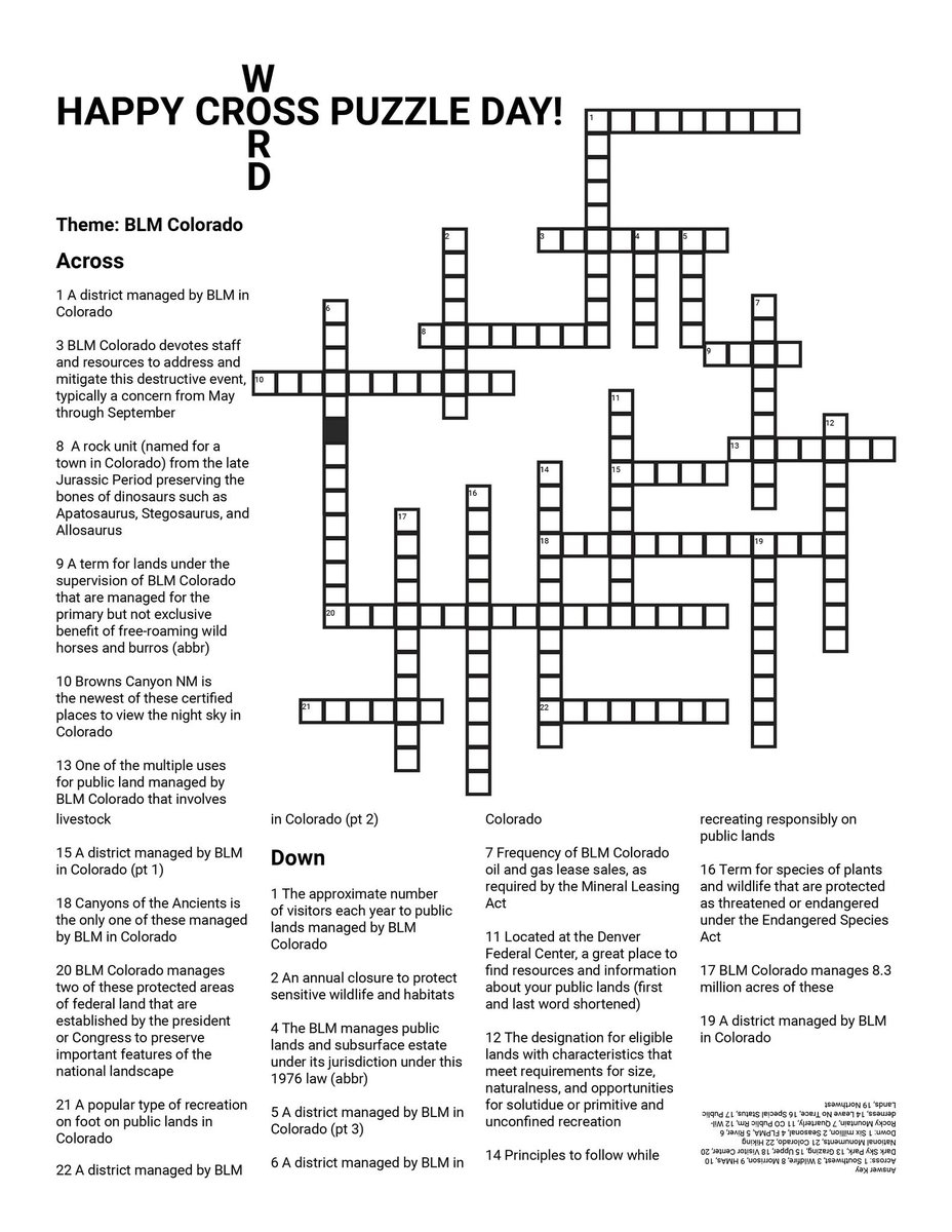 Happy NationalCrosswordPuzzleDay You Can Print Out Your Own Crossword To Complete From The Image Below And Learn A Little More About YourPublicLands In Colorado Then You Can Debate If You Will Solve
