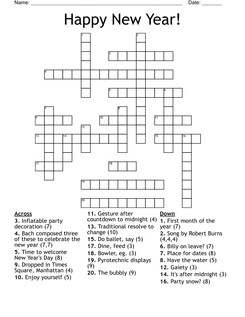 Happy New Year Crossword WordMint