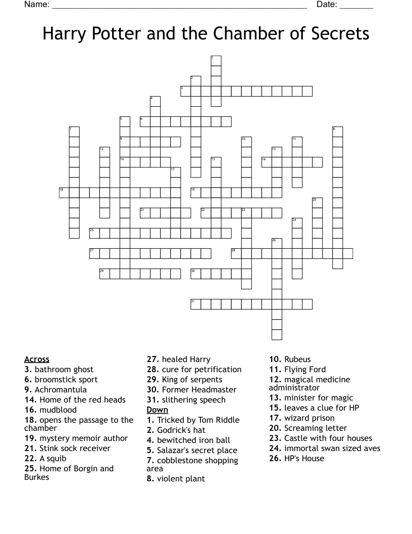 Harry Potter And The Chamber Of Secrets Crossword WordMint Harry Potter And The Chamber Of Secrets Crossword WordMint