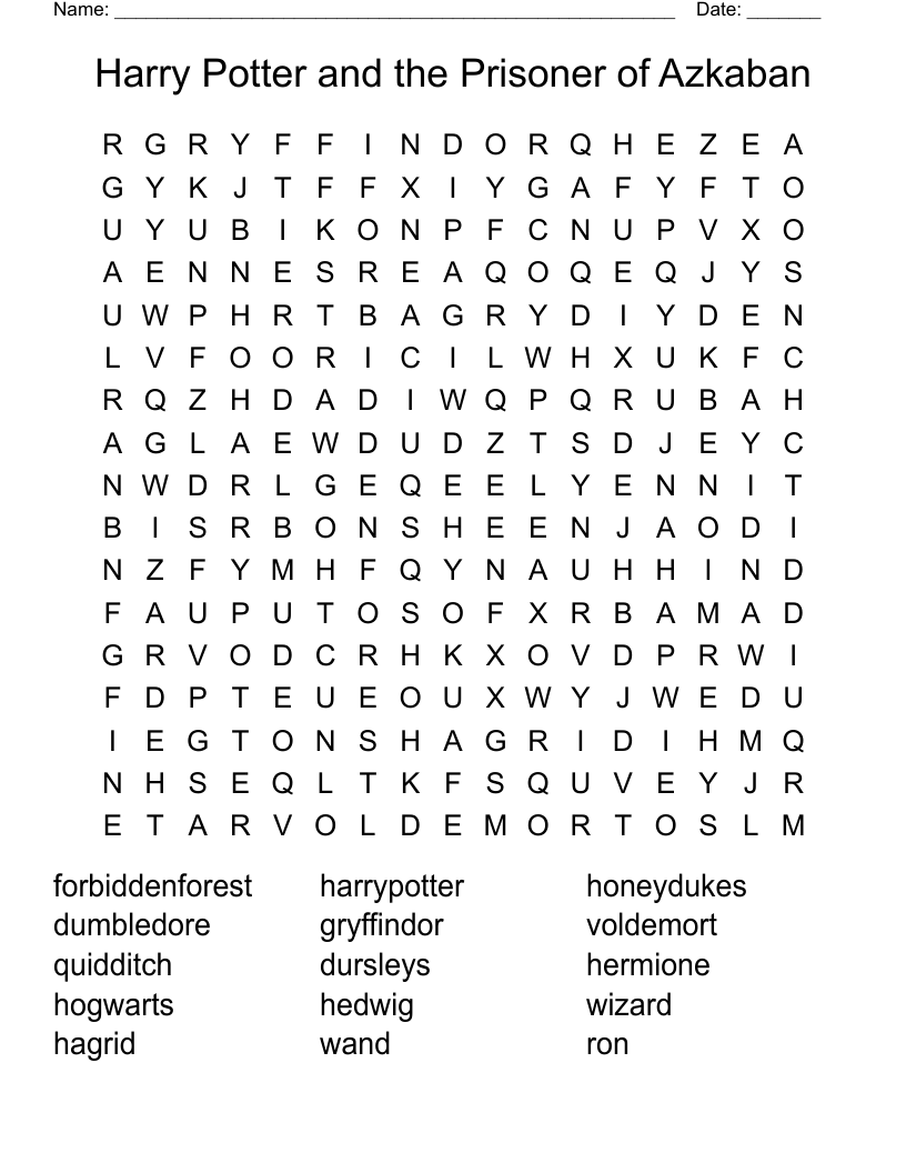 Harry Potter And The Prisoner Of Azkaban Crossword Puzzle WordMint Harry Potter And The Prisoner Of Azkaban Crossword Puzzle WordMint