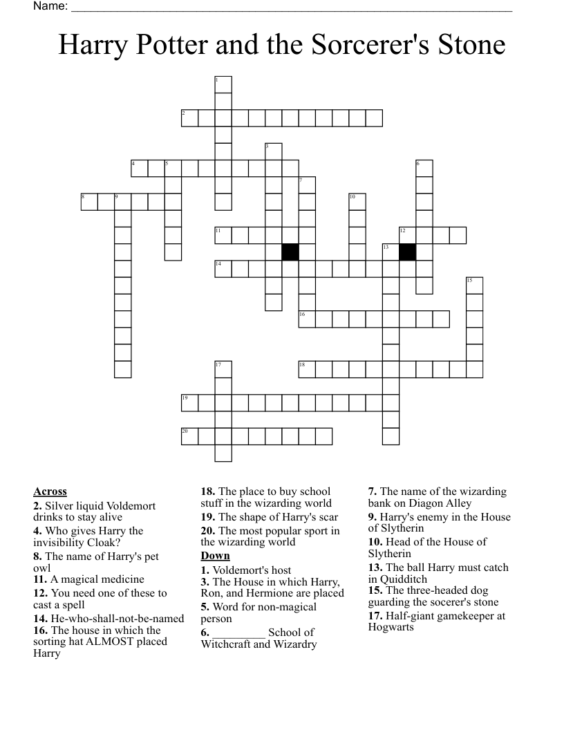 Harry Potter And The Sorcerer s Stone Crossword WordMint Harry Potter And The Sorcerer s Stone Crossword WordMint